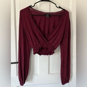 Forever 21 long sleeved crop top maroon